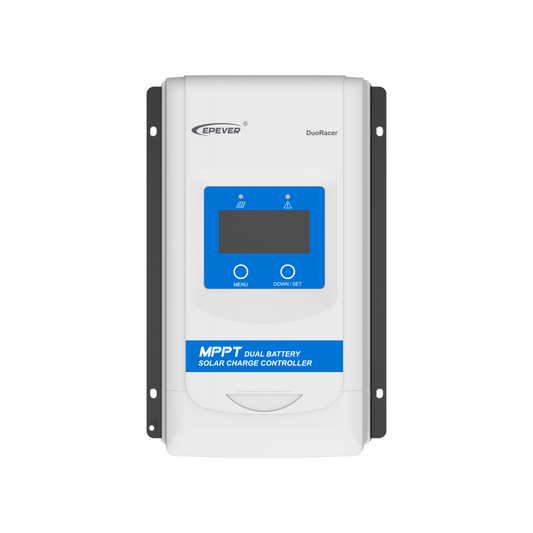 EPEVER DuoRacer MPPT dual battery solar charge controller with LCD screen and two-button menu keypad