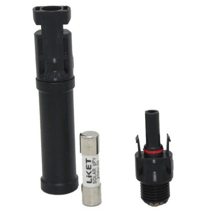 MC4 Photovoltaic In-line Fuse Cable Connector, MC4 photovoltaic in-line fuse connector housing with replaceable cartridge fuse and end cap