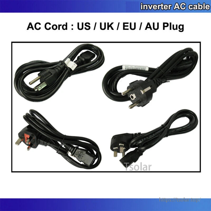 1000W Grid Tie Inverter, Grid tie inverter AC power cords with US, UK, EU and AU plug options, black cables