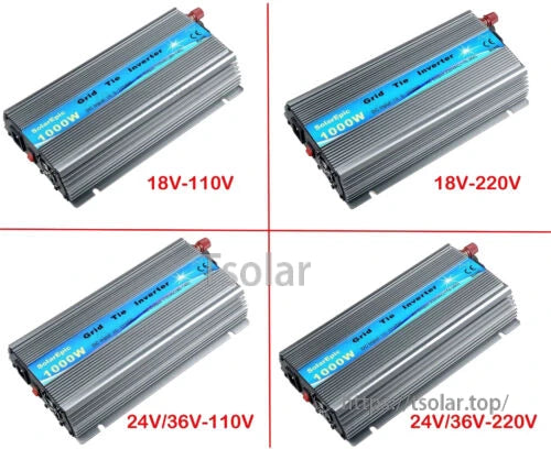 1000W Solar Grid Tie Inverter, 1000W solar grid-tie inverter in aluminum case with four voltage options: 18V-110V, 18V-220V, 24/36V-110V, 24/36V-220V