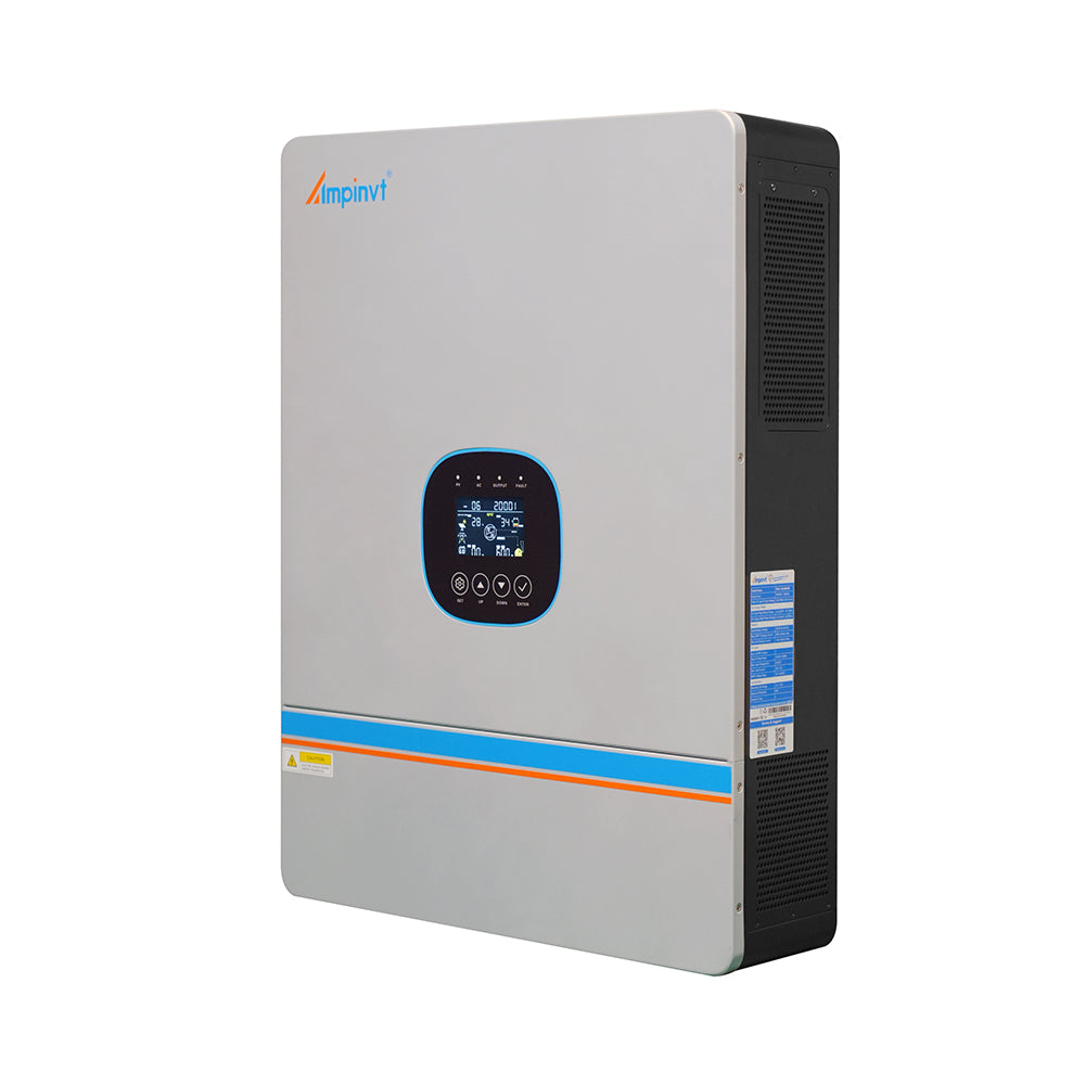 Ampinvt SPHV-Series 10kW 48V Solar Inverter, Ampinvt SPHV-Series 48V solar inverter with front LCD control panel and side ventilation grille