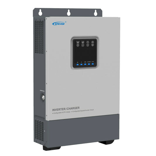 EPEVER UPower-Hi 3000W Hybrid Inverter, EPEVER UPower-Hi inverter/charger with front LCD control panel, wall-mount bracket, and vented side panels