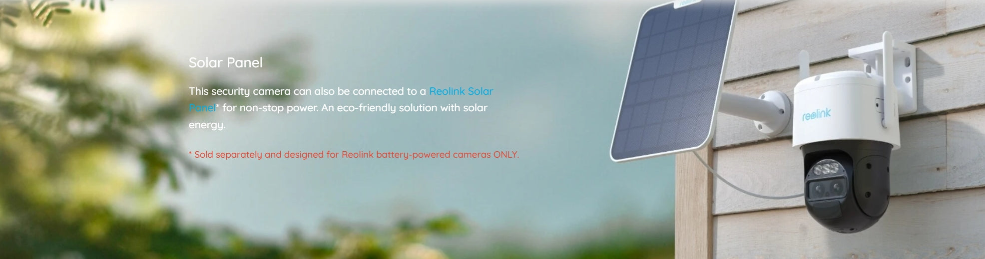 Reolink TrackMix LTE 4G Battery Camera, Solar-powered security camera with optional solar panel for continuous power.