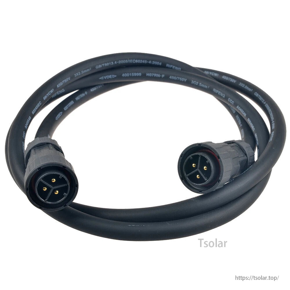 1200W Waterproof Grid Tie Inverter, Black waterproof inverter connector cable with circular 3-pin male plugs on both ends