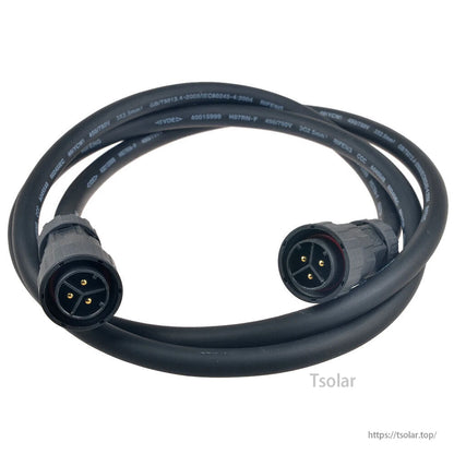 1200W Waterproof Grid Tie Inverter, Black waterproof inverter connector cable with circular 3-pin male plugs on both ends