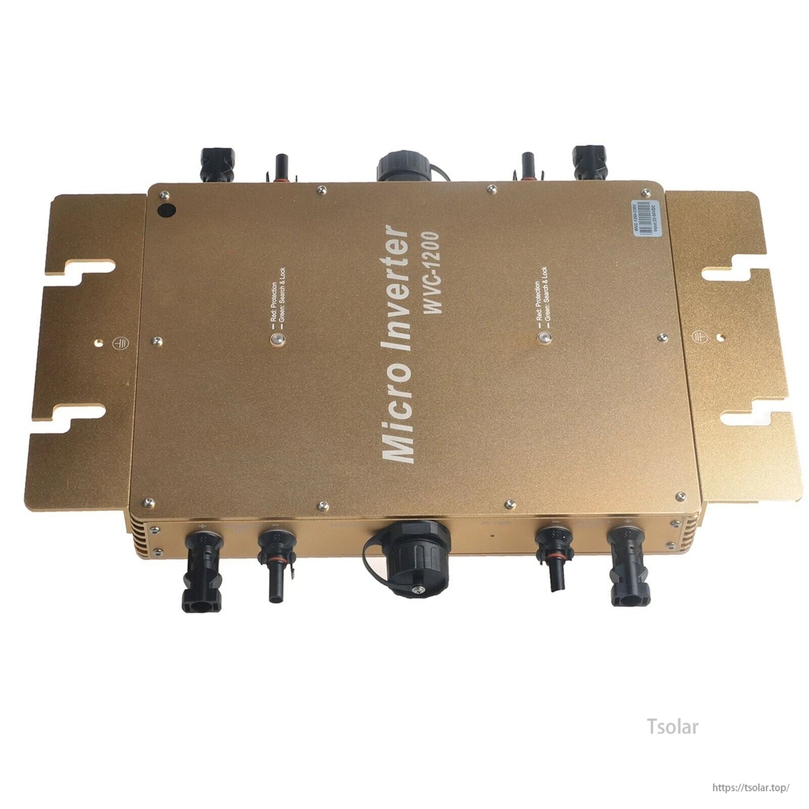 1200W Waterproof Grid Tie Inverter, WVC-1200 micro inverter enclosure with mounting flanges and multiple sealed cable glands/connectors