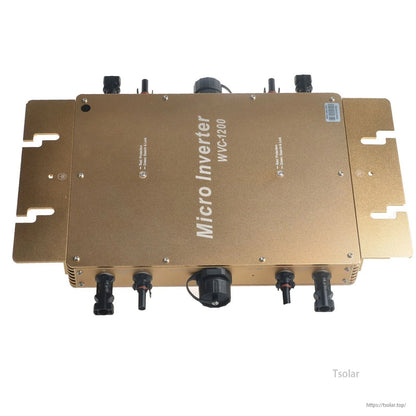 1200W Waterproof Grid Tie Inverter, WVC-1200 micro inverter enclosure with mounting flanges and multiple sealed cable glands/connectors