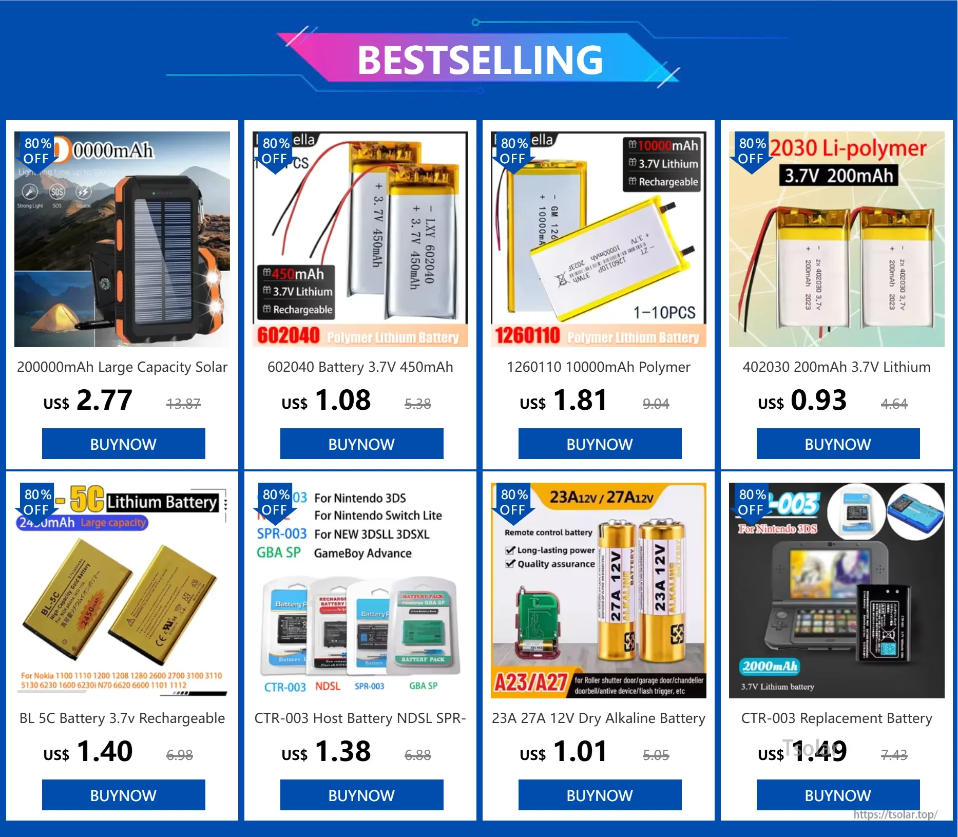 1260110 Lithium Polymer Battery, 1260110 Polymer Li-ion battery, 10000mAh, 3.7V, rechargeable; 1-10 pcs for $1.81, 80% off, bestseller—limited offer, buy now.