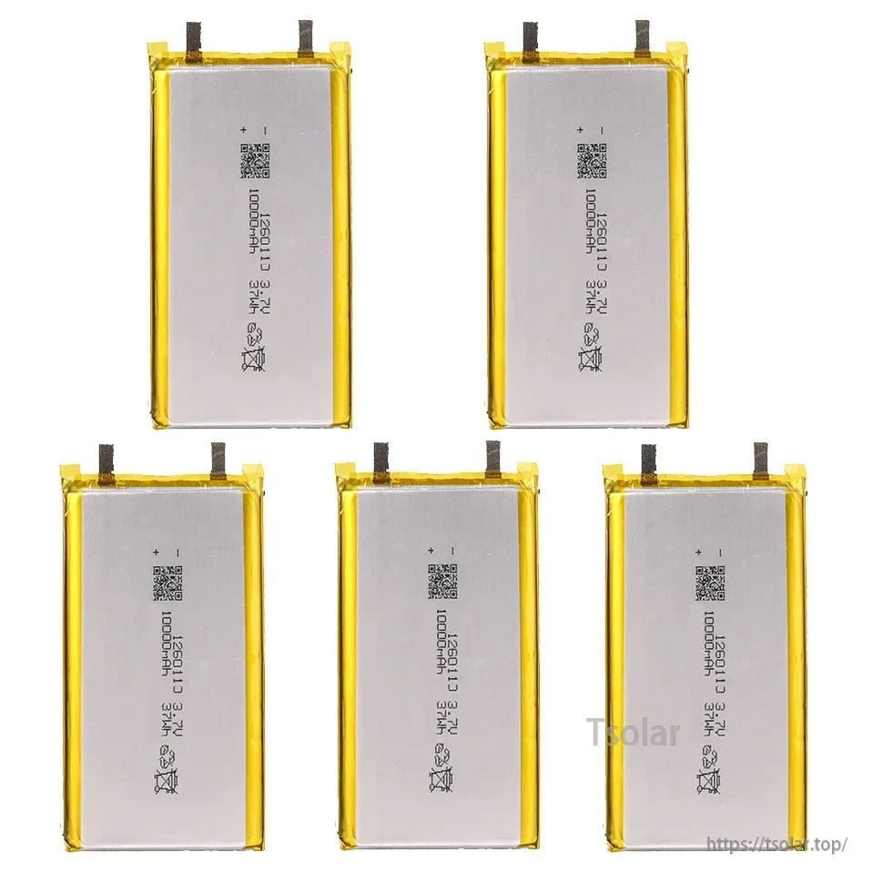 1260110 Lithium Polymer Battery, The stated features include high and low temperature resistance, explosion-proof design, multiple self-protection, and quality control testing.