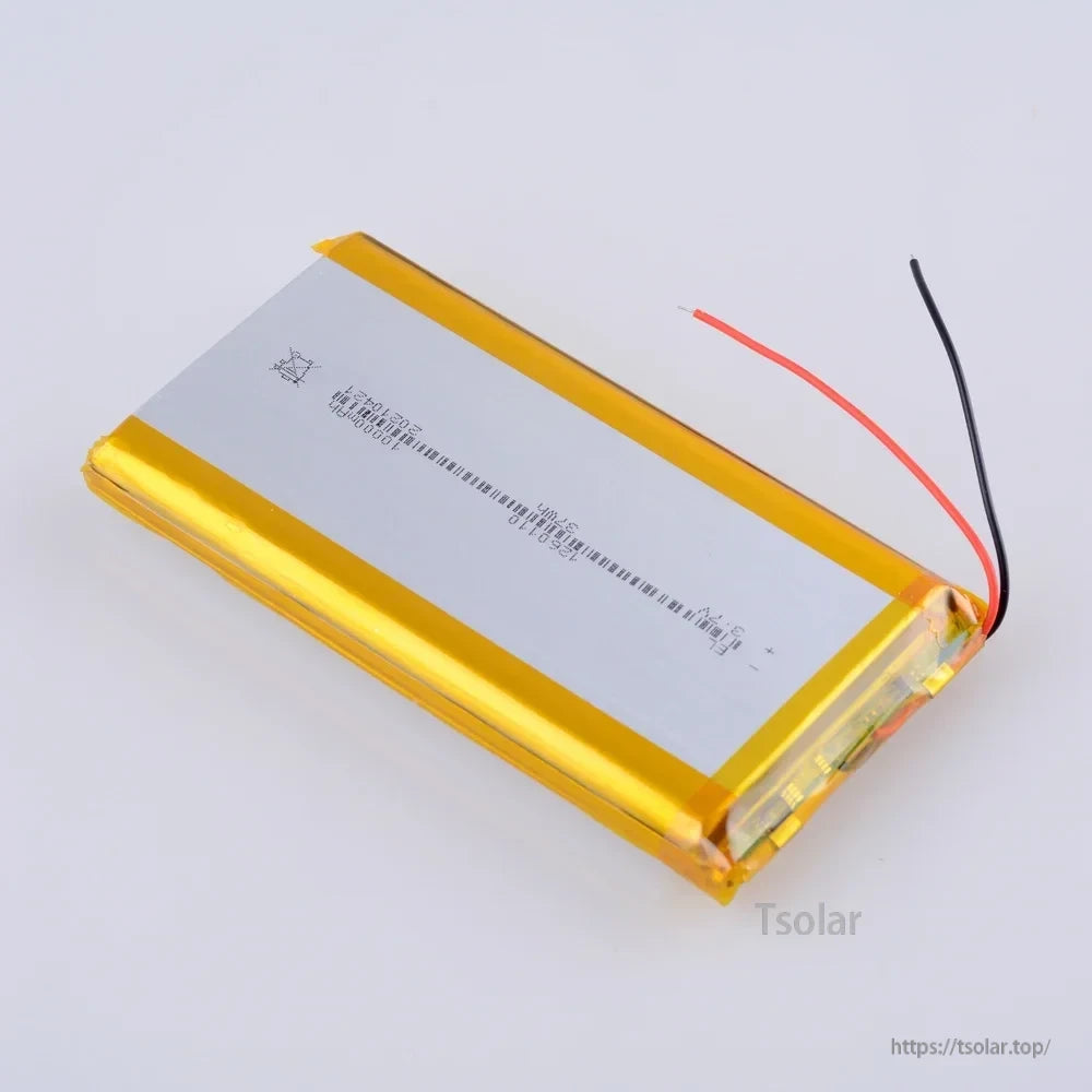 1260110 Lithium Polymer Battery, The Robinella 1260110 is a rechargeable Li-ion battery with 10000mAh capacity, suitable for various applications including power banks and electronic devices.