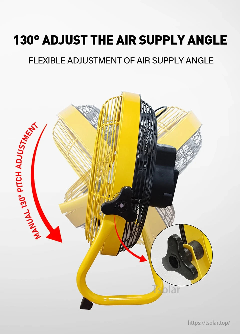 14 Inch Portable Rechargeable Table Fan, 14-inch portable fan, adjustable 130° air supply angle.