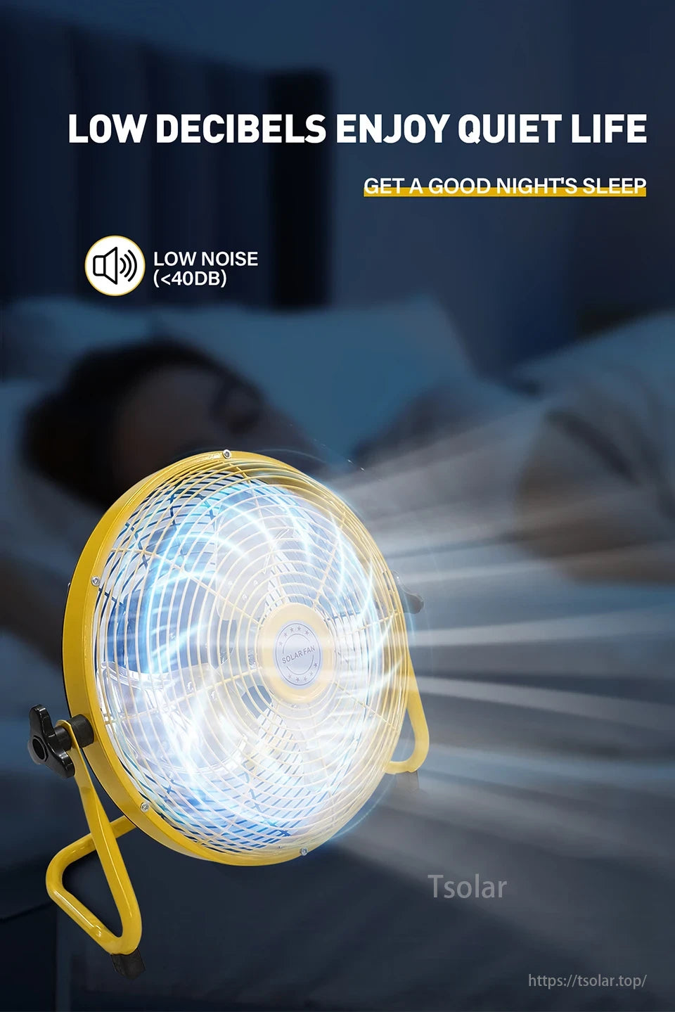 14 Inch Portable Rechargeable Table Fan, 14-inch rechargeable fan, quiet operation under 40dB for peaceful sleep.