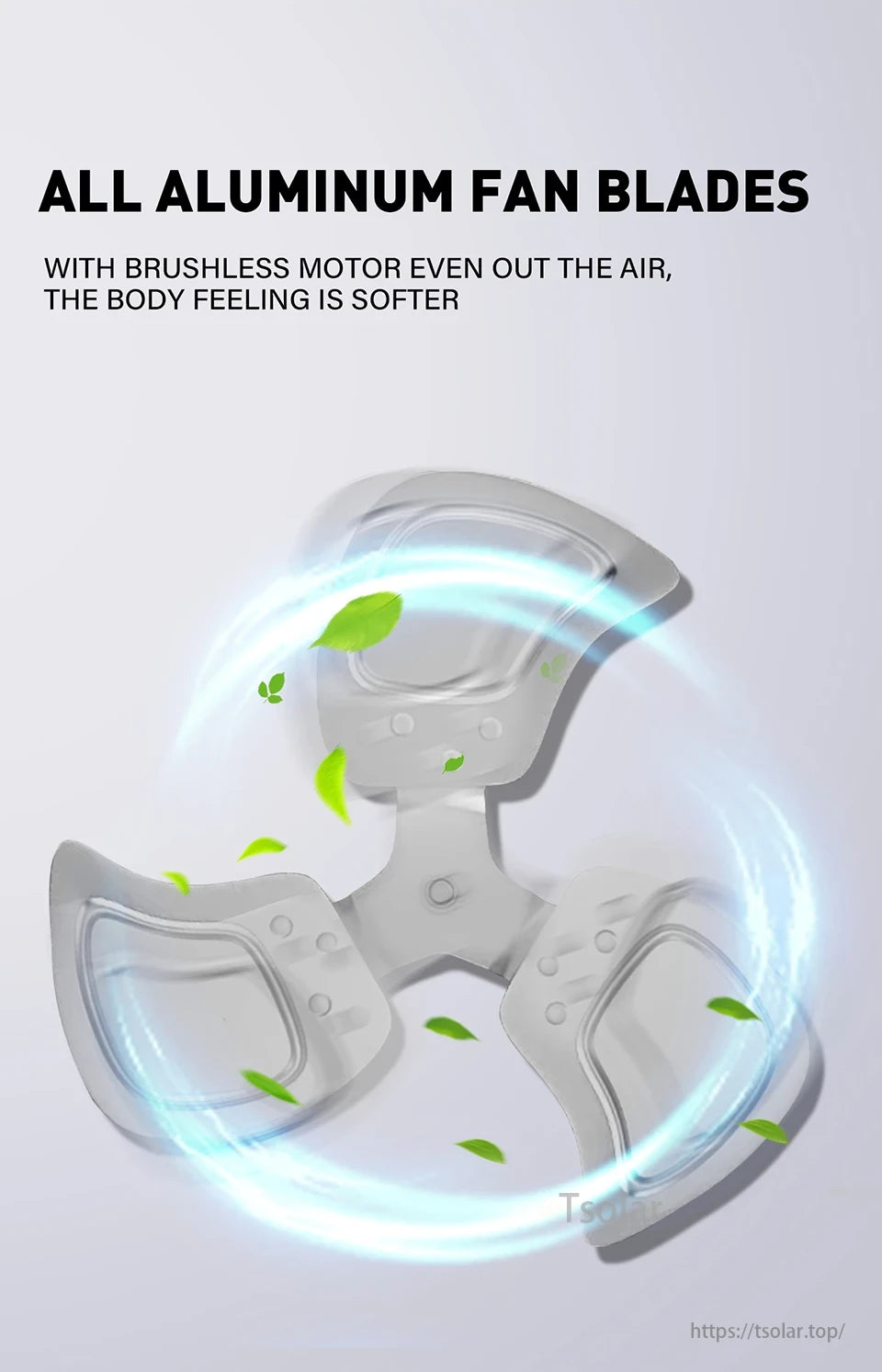 14 Inch Portable Rechargeable Table Fan, All aluminum fan blades with brushless motor for softer airflow.