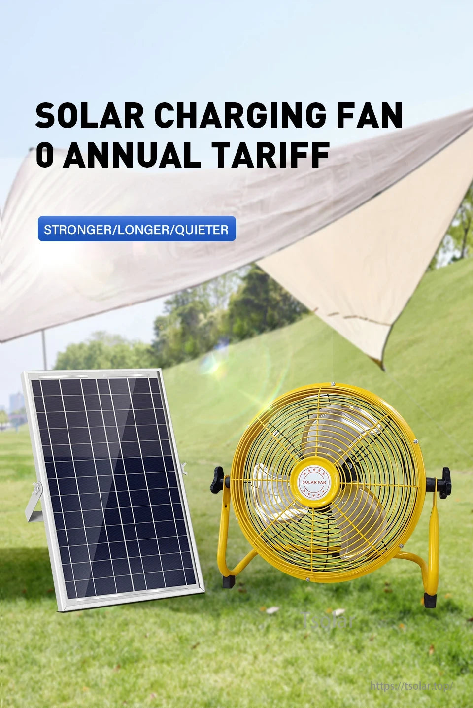14 Inch Portable Rechargeable Table Fan, Solar charging fan, 0 annual tariff, stronger, longer, quieter.
