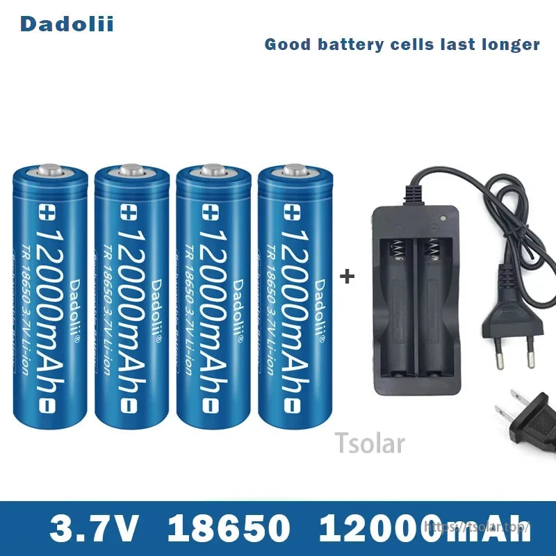 18650 Li-ion Rechargeable Battery, 18650 3.7V 12000mAh Li-ion Batteries with Charger
