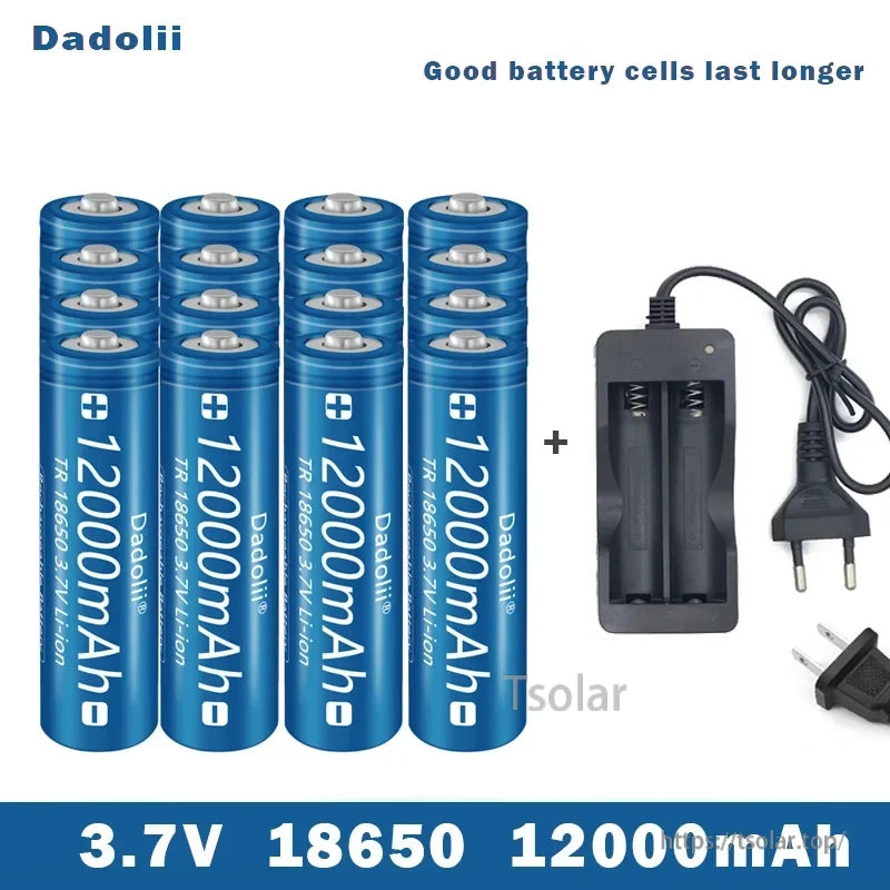 18650 Li-ion Rechargeable Battery, 18650 3.7V 12000mAh Li-ion Batteries with Charger