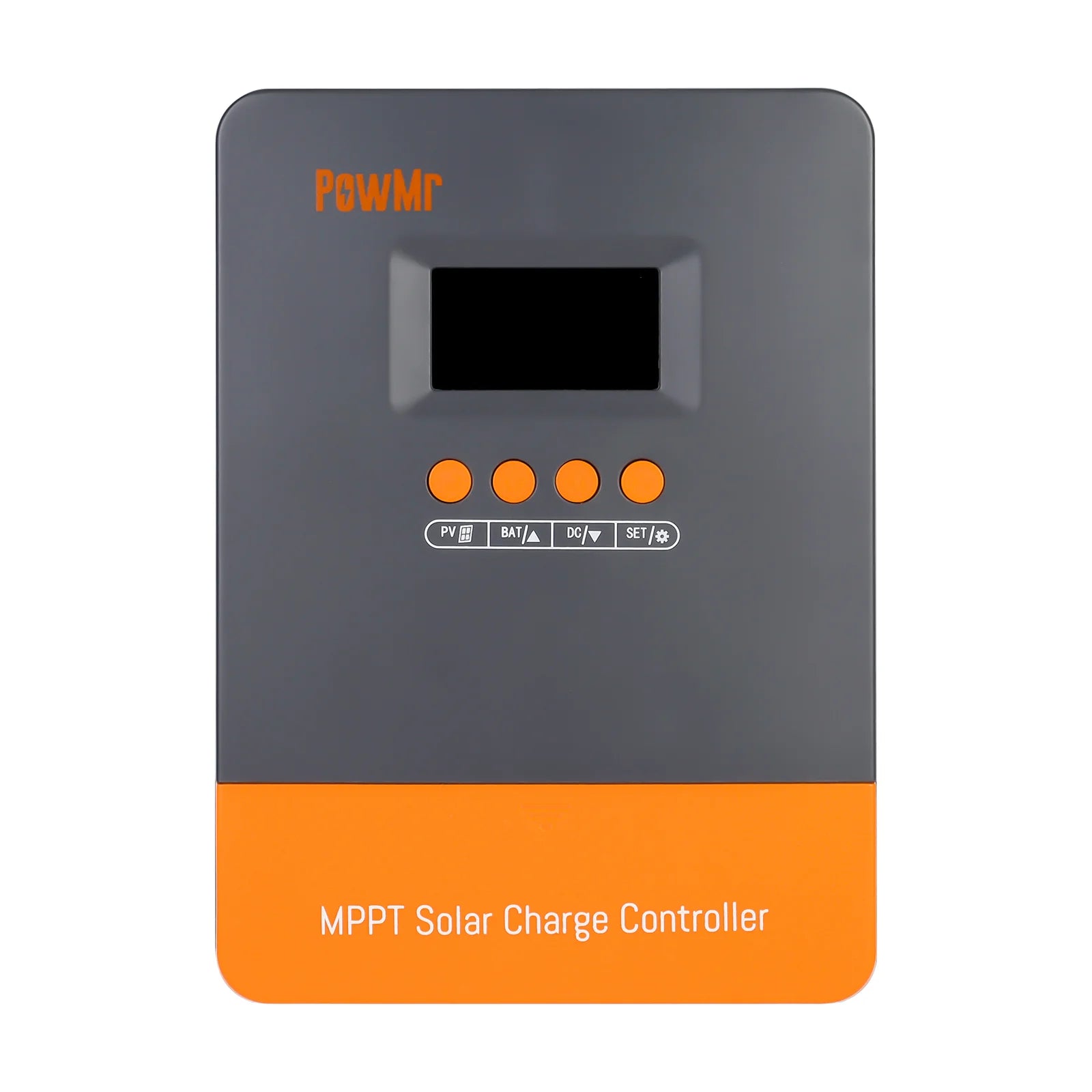 PowMr 60A MPPT Solar Charge Controller, PowMr 60A MPPT solar charge controller supports 12V/24V/36V/48V systems, featuring PV, BAT, DC, and SET indicators for off-grid use.