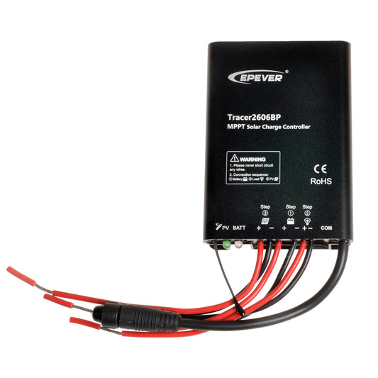 EPEVER Tracer2606BP MPPT solar charge controller with labeled PV, battery and load wiring leads
