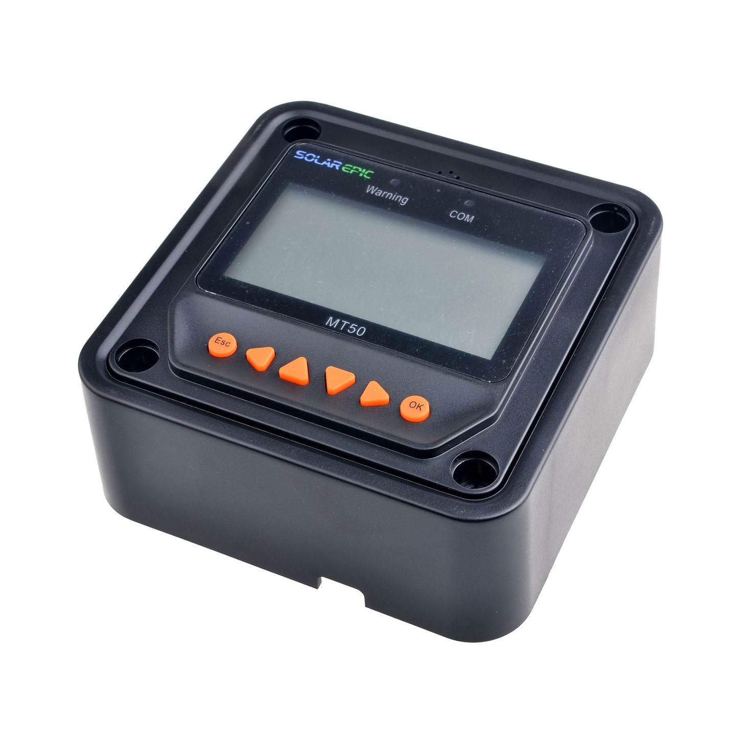 SolarEpic MT50 LCD remote meter with screen display and orange navigation buttons in black housing