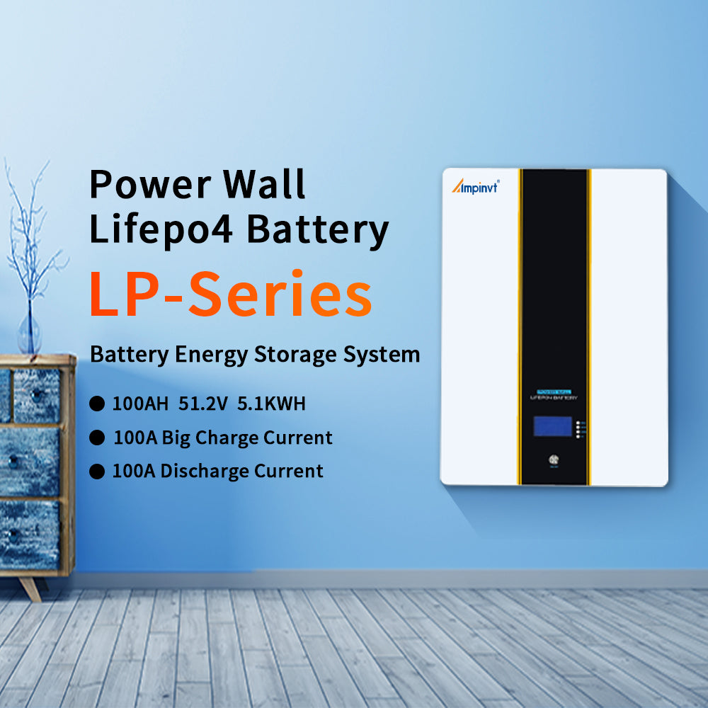 Ampinvt LP-AF51AA 51.2V 100Ah 5.12kWh Power Wall LiFePO4 Lithium Battery with 100A BMS
