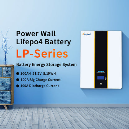 Ampinvt LP-AF51AA 51.2V 100Ah 5.12kWh Power Wall LiFePO4 Lithium Battery with 100A BMS