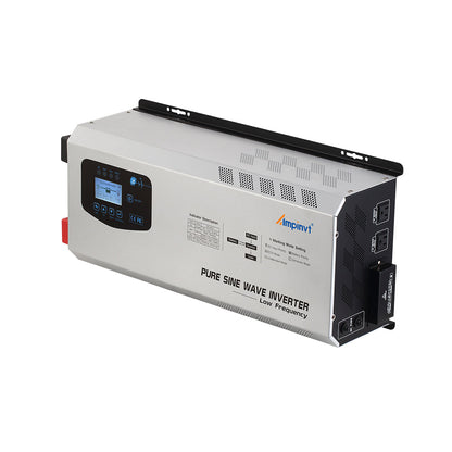 Ampinvt FT series 6000W 48V split phase pure sine wave power inverter with LCD display, angled view