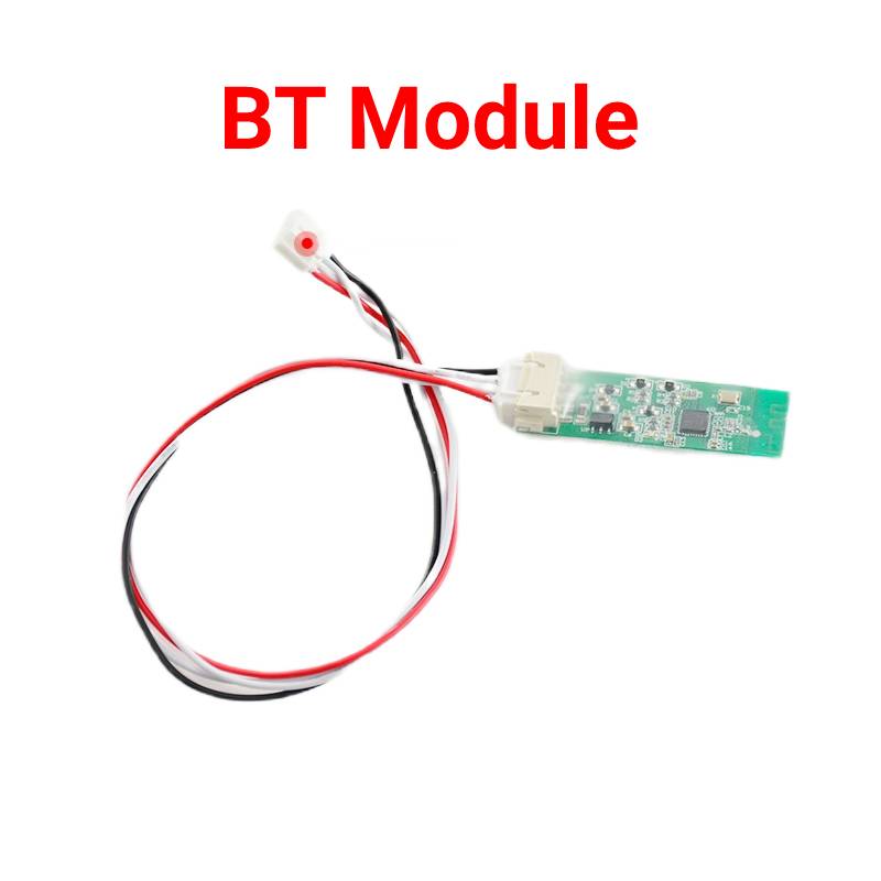 BT module circuit board close-up with red and black lead wires and plug connector