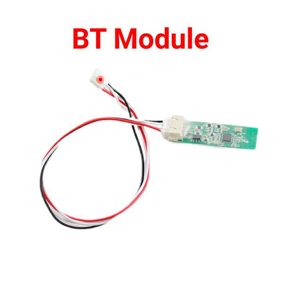 BT module circuit board close-up with red and black lead wires and plug connector