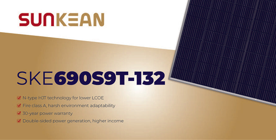 Sunkean 700W Solar Panel, Sunkzan's 700W solar panel features reduced costs, a 30-year warranty, and double-sided power generation.