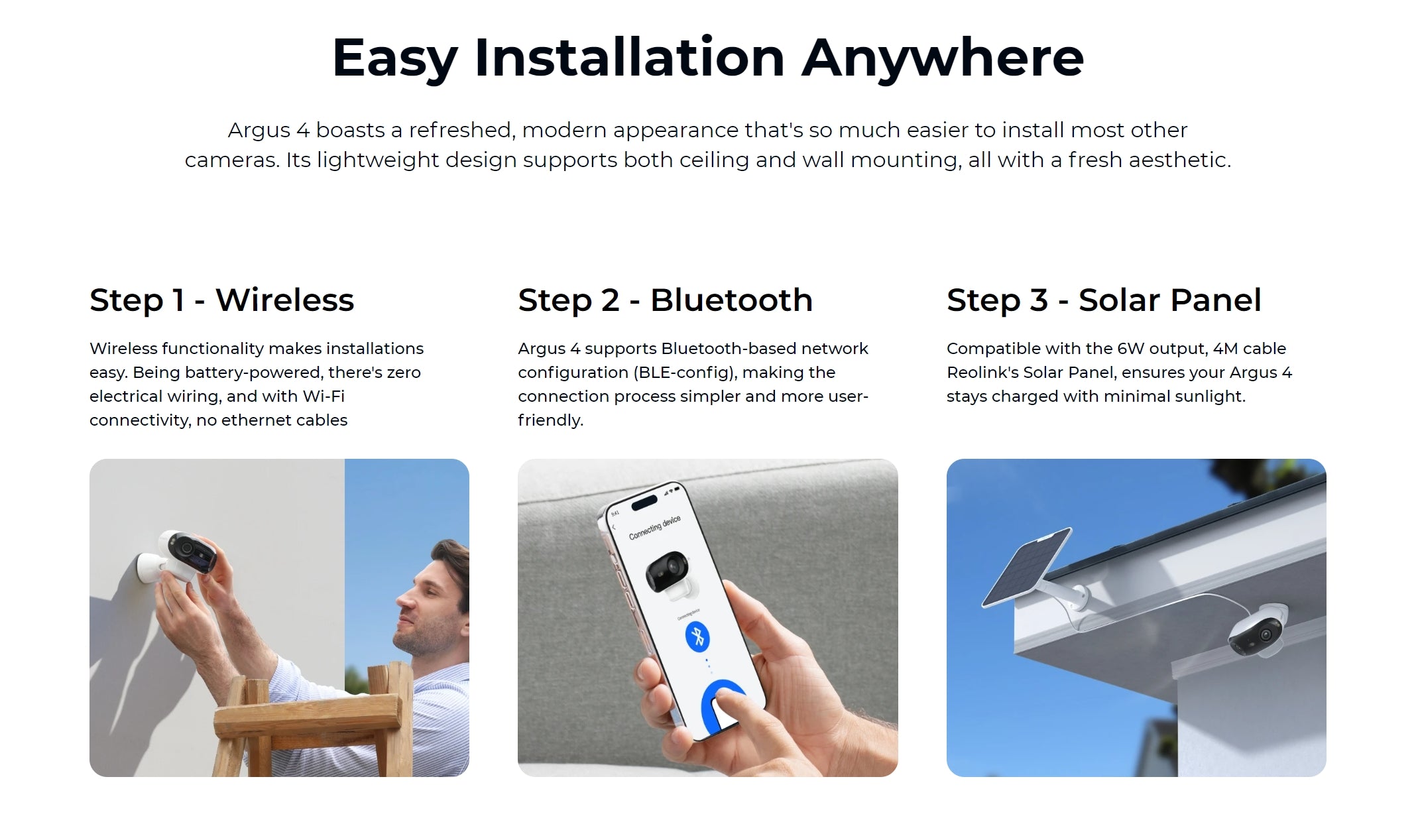 Reolink Argus 4 Solar Camera, Wireless security camera with easy installation options and modern design.