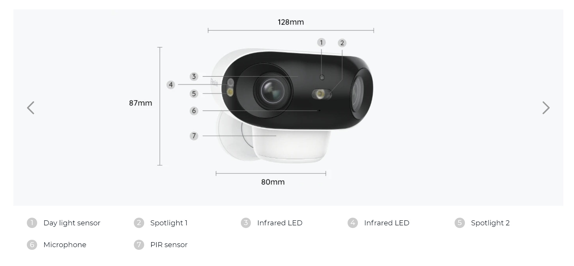 Reolink Argus 4 Solar Camera, Night vision and motion detection features with daylight sensor, spotlight, IR LEDs, mic, and PIR sensor.