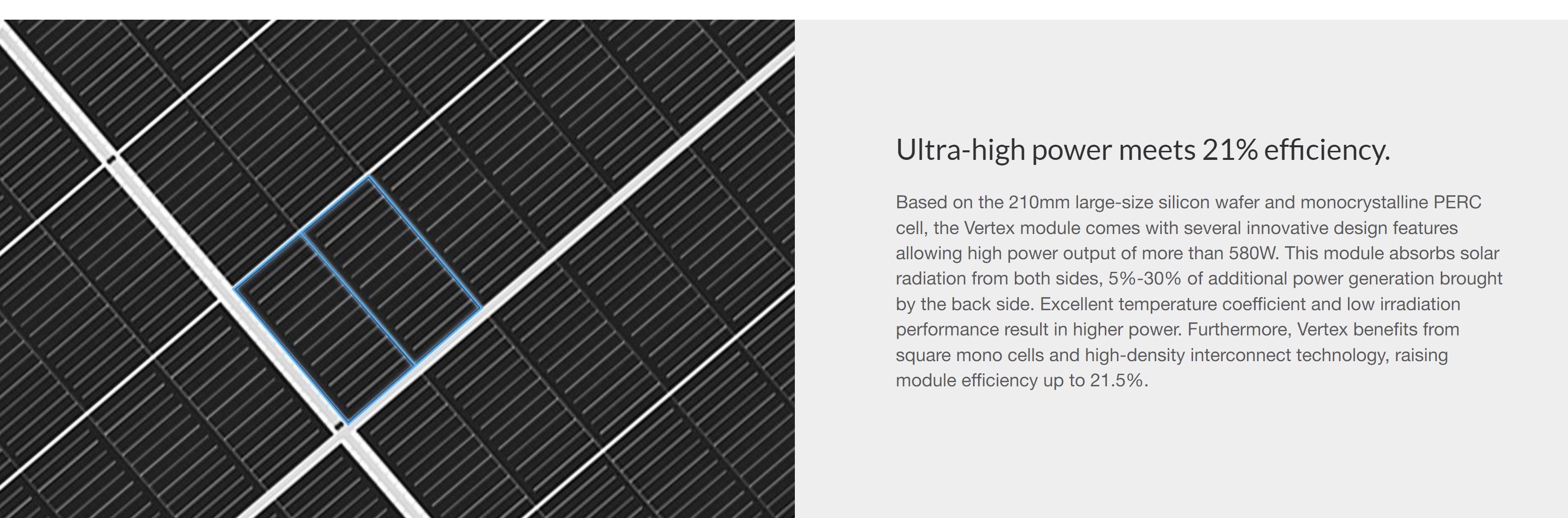 Trina Solar 580W Solar Panel, Trina Solar 580W Panel: High-performance module with 21% efficiency, monocrystalline PERC cells and large silicon wafers.