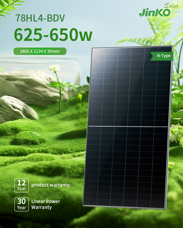 Jinko 650 Watt Solar Panel, The Solar Jinko 78HL4-BDV solar panel features high power output, durability, and a 12-year warranty.
