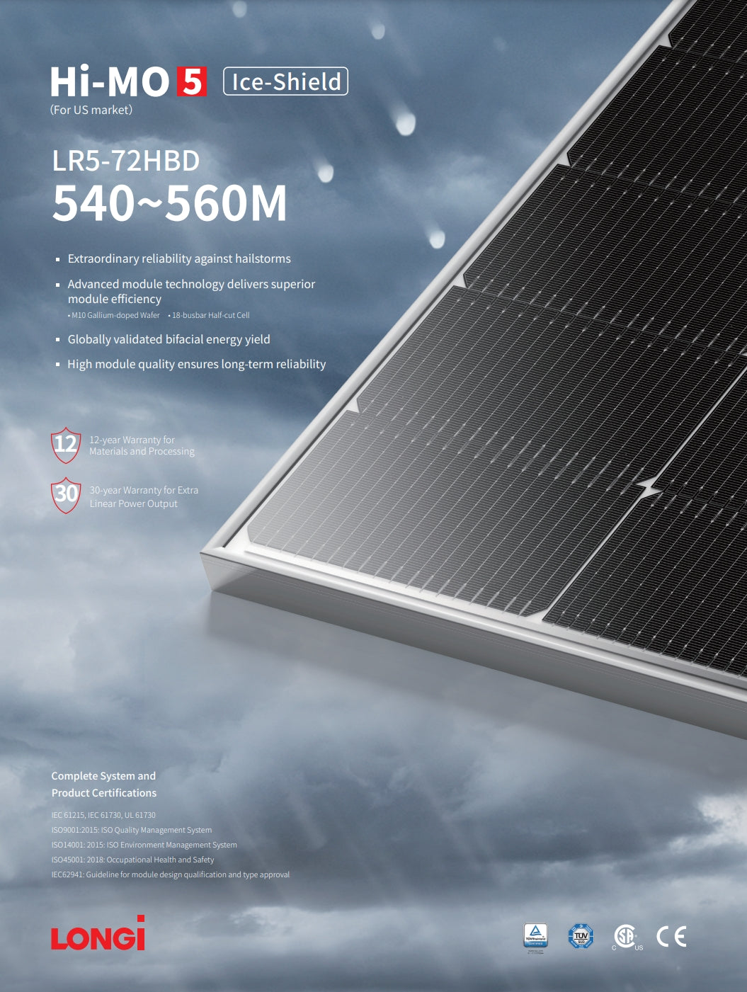 LonGi 550W Solar Panel, Reliable solar panel with advanced tech and high efficiency; durable construction and long-term performance guarantee.