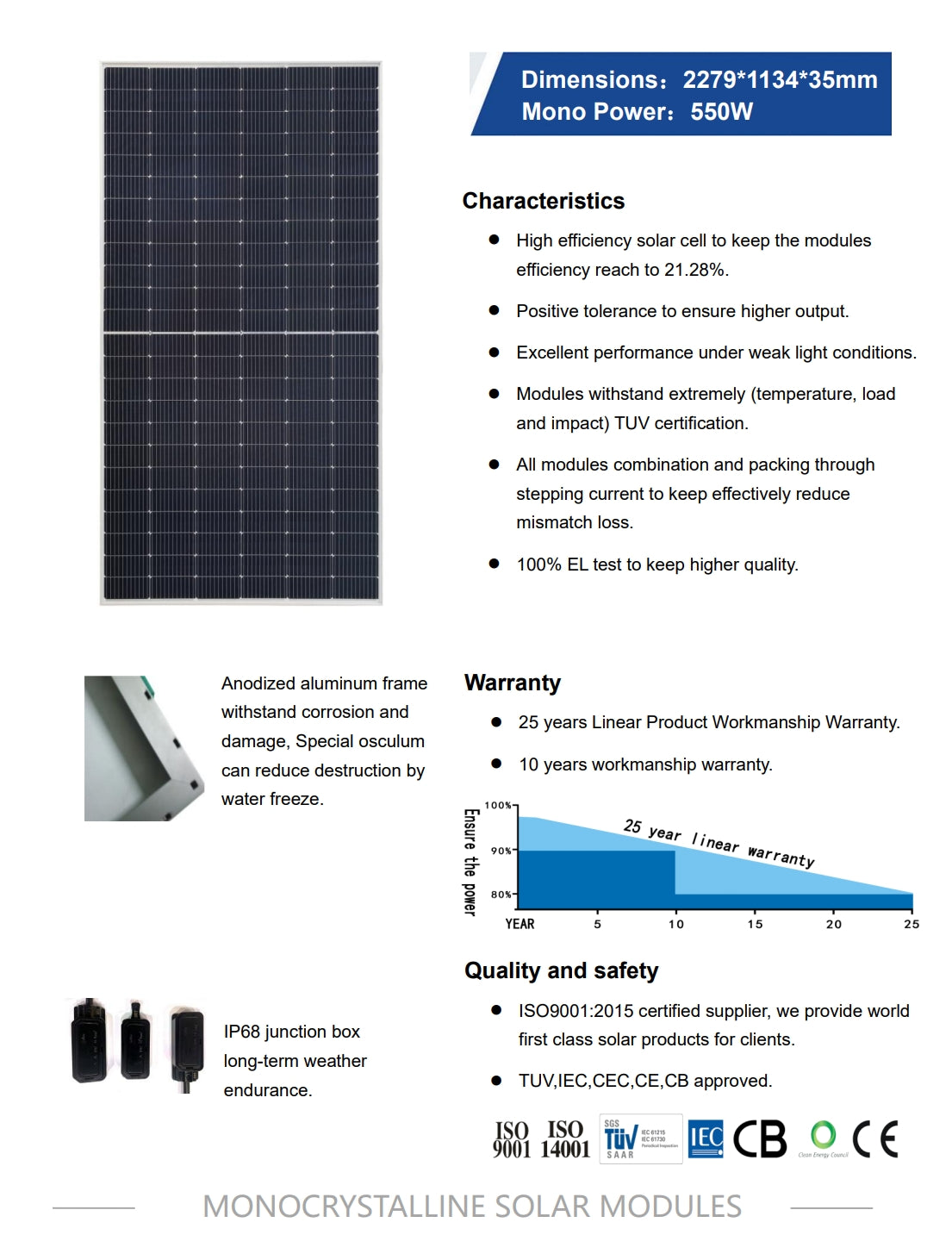 SunGold Power 550W Solar Panel, High-efficiency solar panel with advanced features for optimal performance.