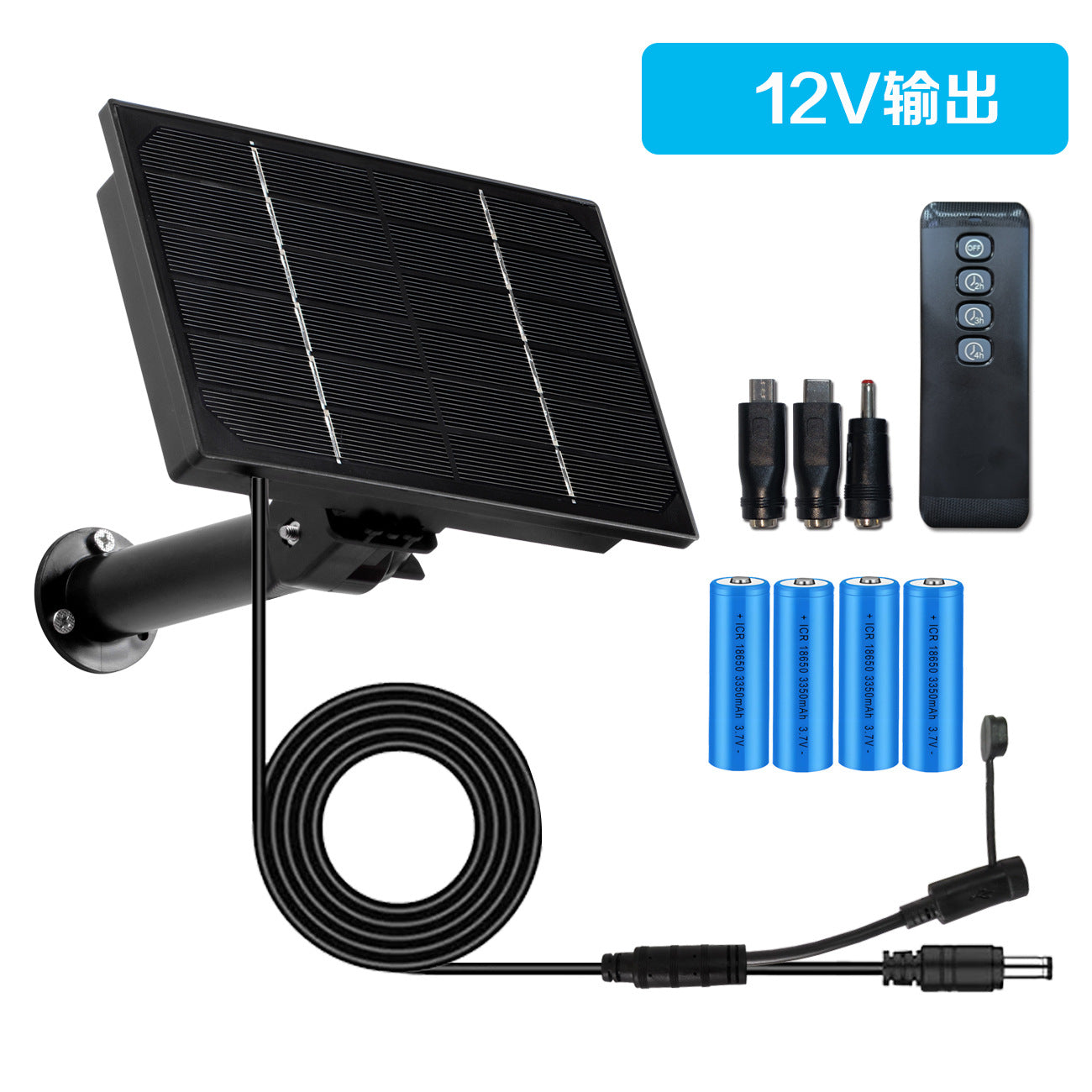 4W Solar Panel For Security Camera - 3 In 1 DC/Micro USB/TypeC Output 5V 6V 9V 12V Solar Charge Built-in 18650 Battery