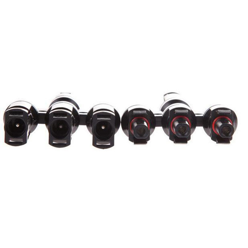 T-type 3-branch MC4 solar panel connector set with multiple male/female ends and red sealing rings