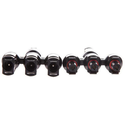 T-type 3-branch MC4 solar panel connector set with multiple male/female ends and red sealing rings