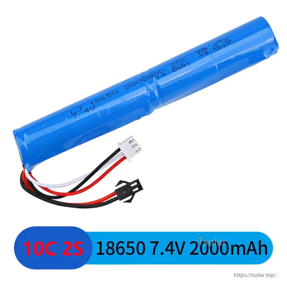 2S 7.4V 2000mAh 10C 18650 LiPo Battery, The product features SM/Small Tamiya plug options and is a single replacement battery unit from brand AEVYVKV.
