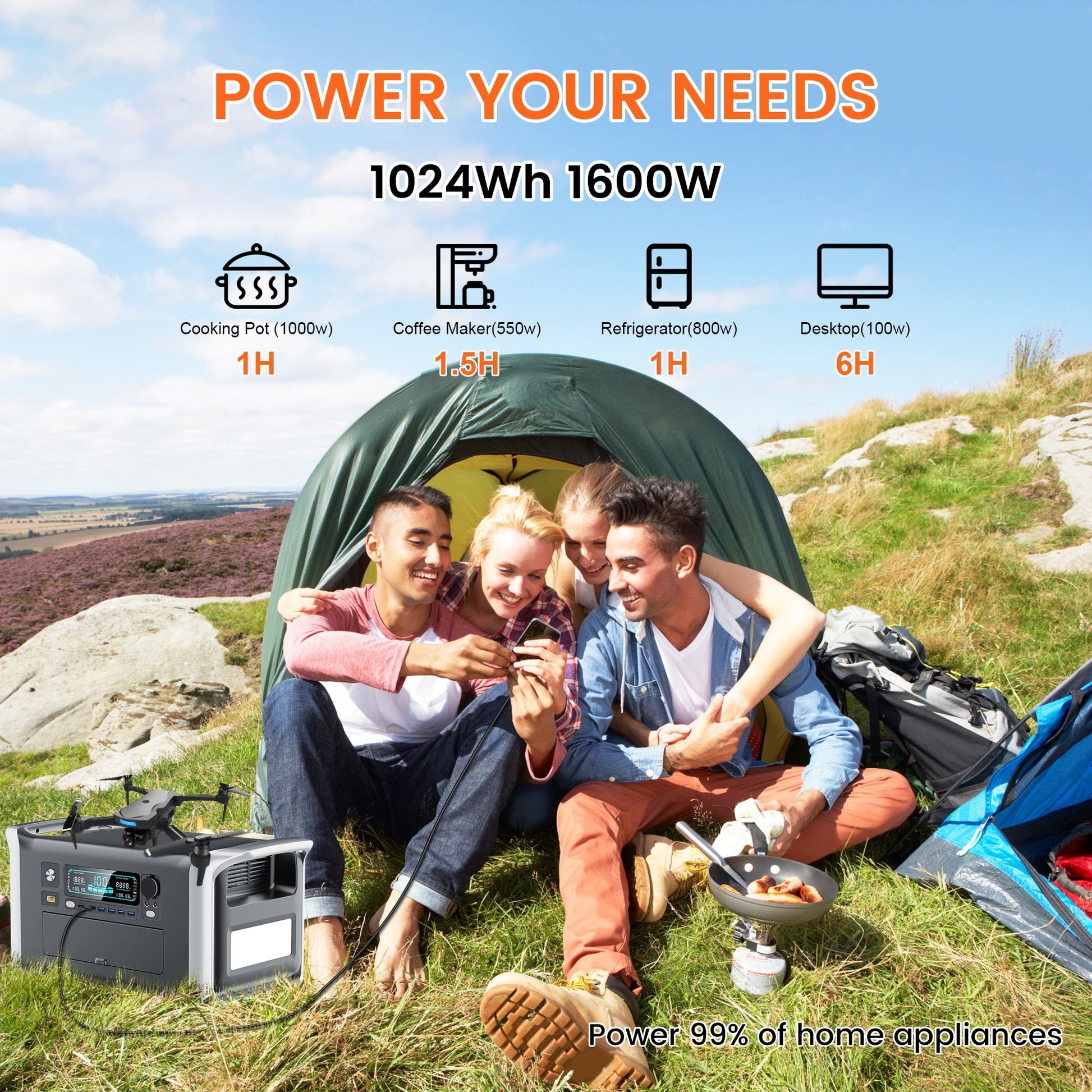 The CTOLITY AP1000 Portable Power Station has a 1024Wh capacity, 1600W AC output, 11 ports, and fast charging with UPS functionality.