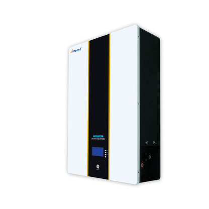 Ampinvt LP-AF51AA 51.2V 100Ah LiFePO4 power wall battery, angled view with LCD panel