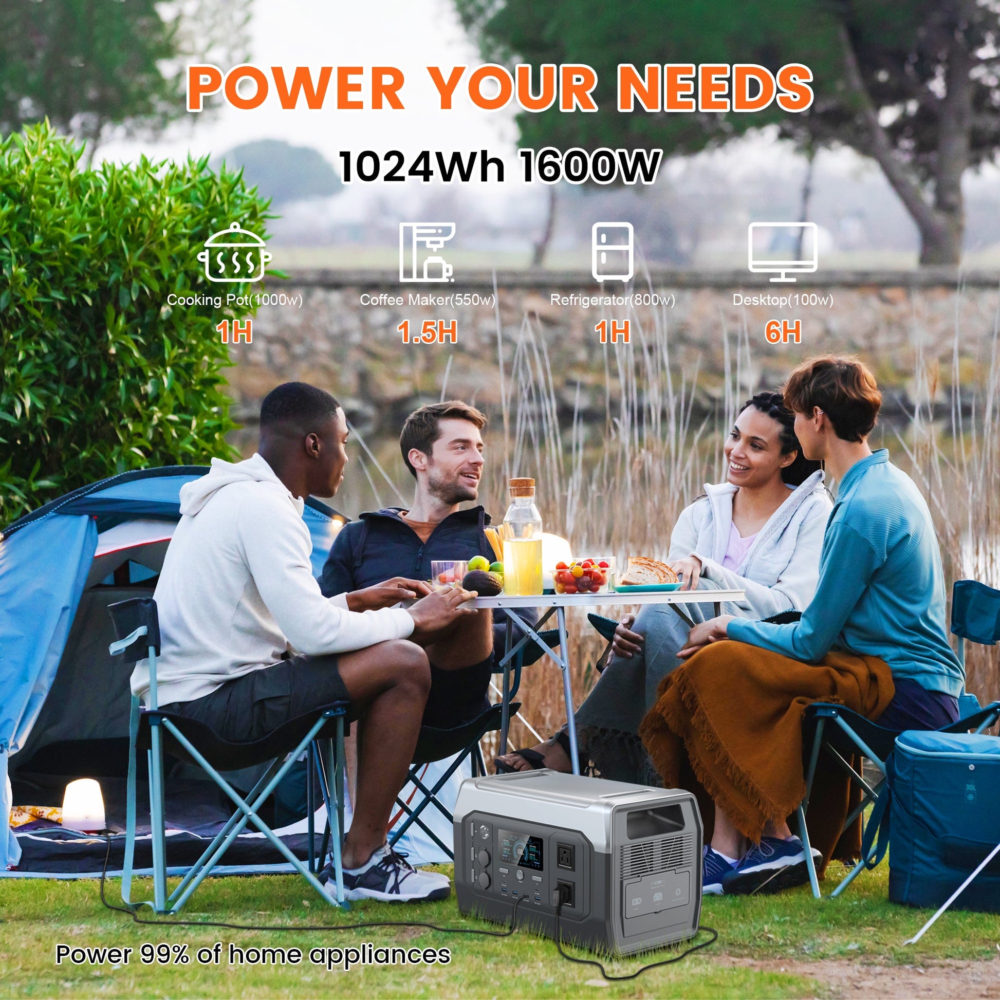 CTOLITY XPower 1000 (XP1000), A portable power station with 1024Wh capacity and 1600W output for cooking, coffee, fridge, and desktop appliances.
