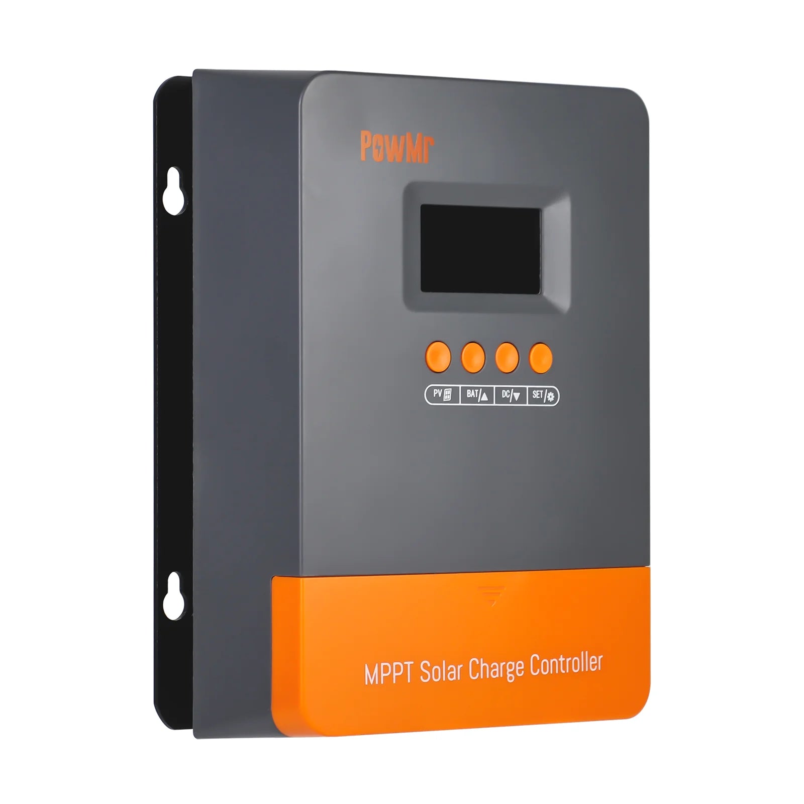 PowMr 60A MPPT Solar Charge Controller for off-grid systems (12V/24V/36V/48V), with PV, BAT, DC, and SET controls.