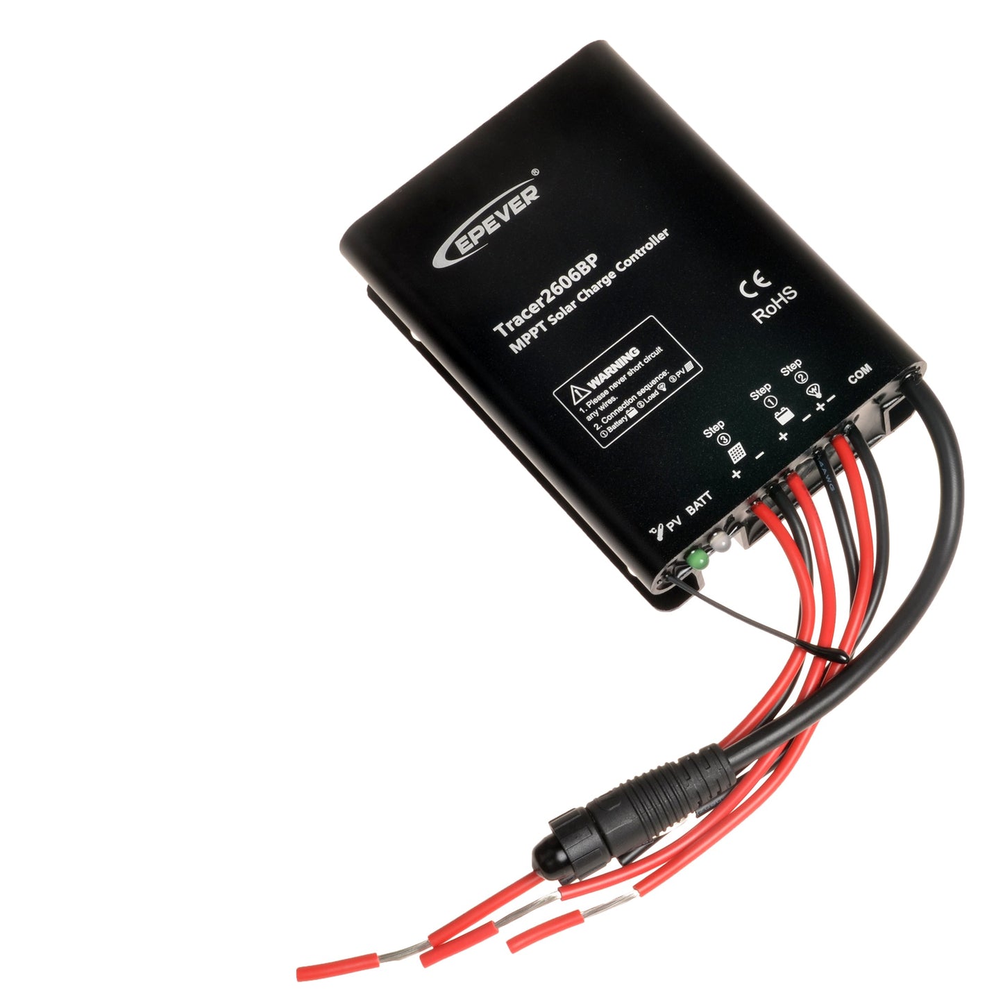 EPEVER Tracer1266BP waterproof MPPT solar charge controller with labeled terminals and prewired leads