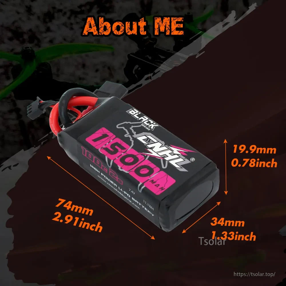 2pcs CNHL 2S Lipo Battery, CNHL 2S 7.4V 1500mAh Li-Po battery, compact 74x34x19.9mm size, ideal for RC models and small electronics requiring reliable power.