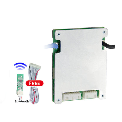 Smart BMS rear metal cover with included Bluetooth module and wiring harness shown beside unit