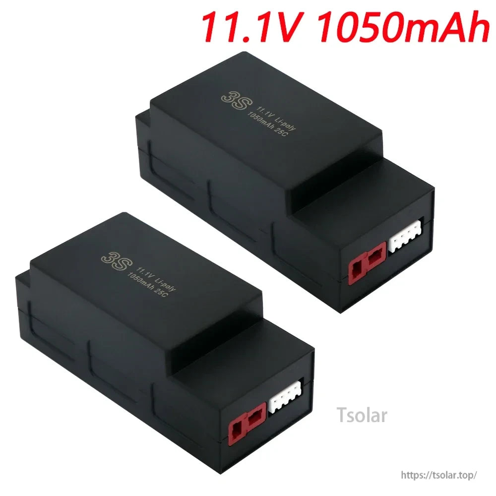 3S 11.1V 1050mAh LiPo Battery, 3S 11.1V LiPo Battery 1050mAh 25C with red and white connectors