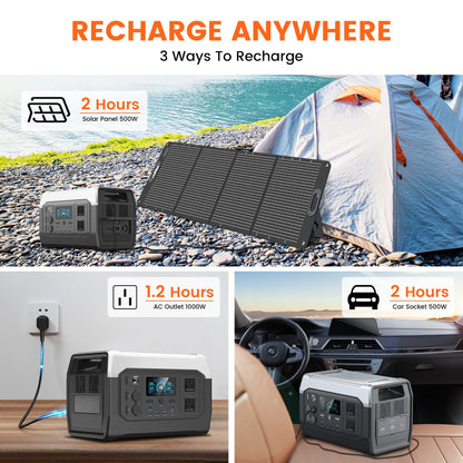 CTOLITY XPower 1000 (XP1000), Solar, AC, car socket charging; fast options for portable power station.