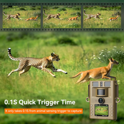 This trail camera has a 0.1 sec trigger time, 20MP sensor, and 4K video recording.