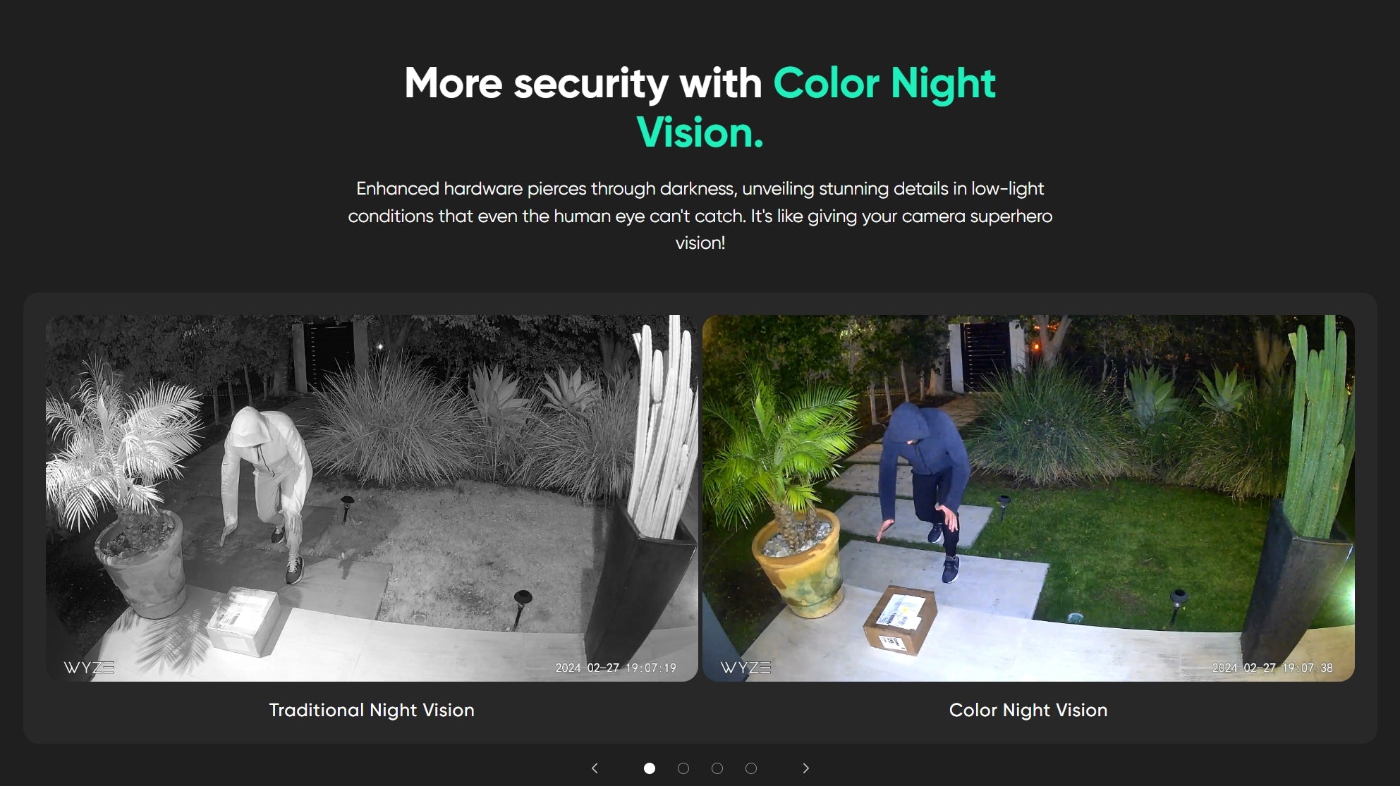 Superior nighttime surveillance with Wyze Cam v4's Color Night Vision technology.